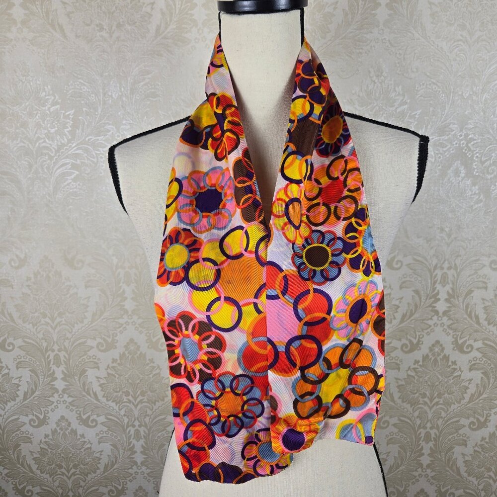 Long Narrow Oblong Scarf/Purse Twilly Colorful Layered Circles Flowers Retro